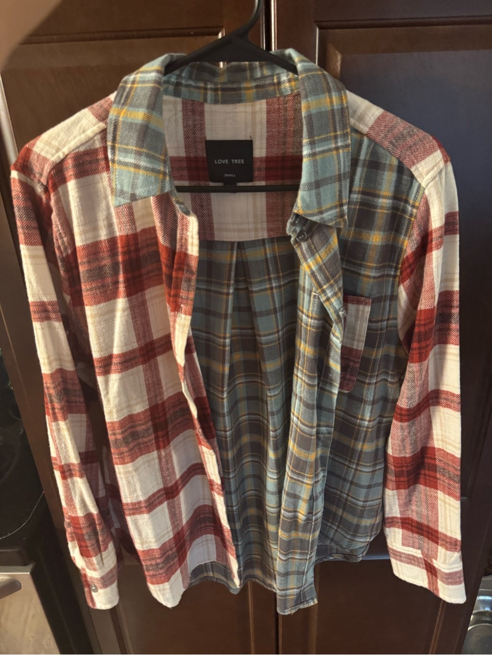 Love Tree Two-Tone Plaid Button-Down Shirt - Red & Blue